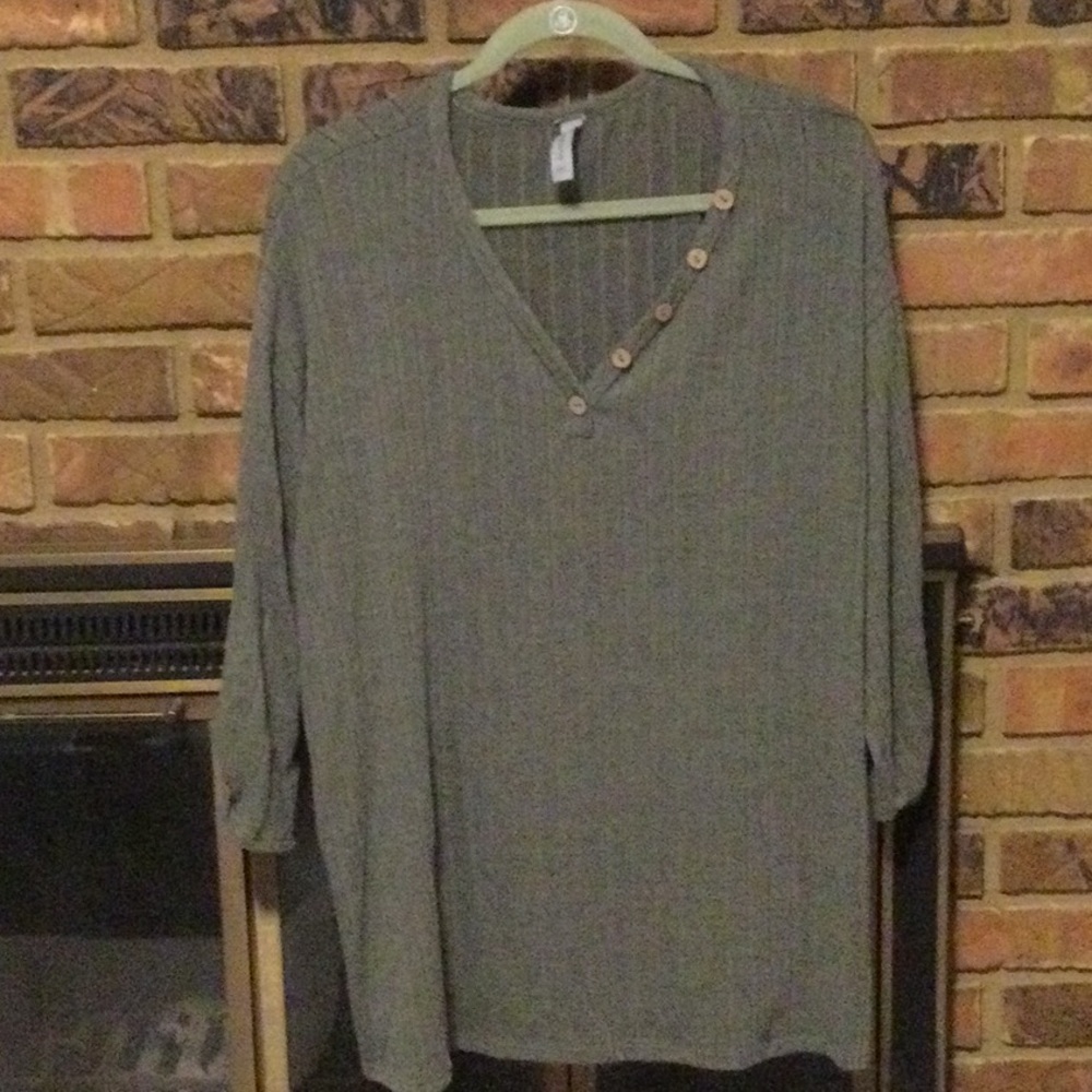 Olive green tunic with wooden buttons